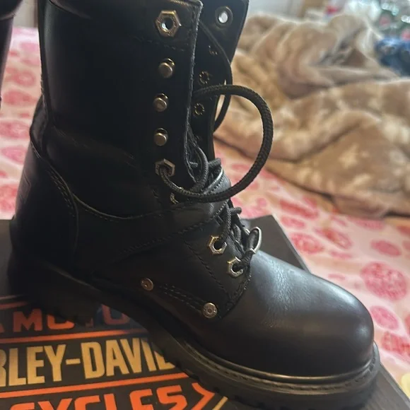 Harley Davison, black leather tie boots - Picture 7 of 10
